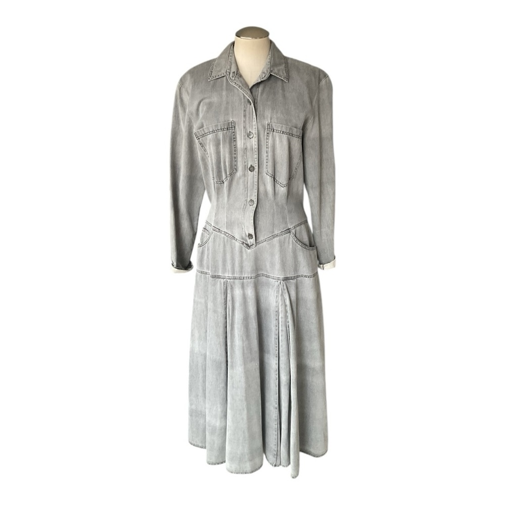 Brenner Gray Denim Style Button Back Dress Size 14 Vintage Look - Picture 2 of 7